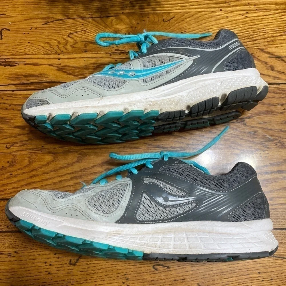 𝅺saucony Grid Cohesion SZ-9.5 Shoes Grey/Teal/White